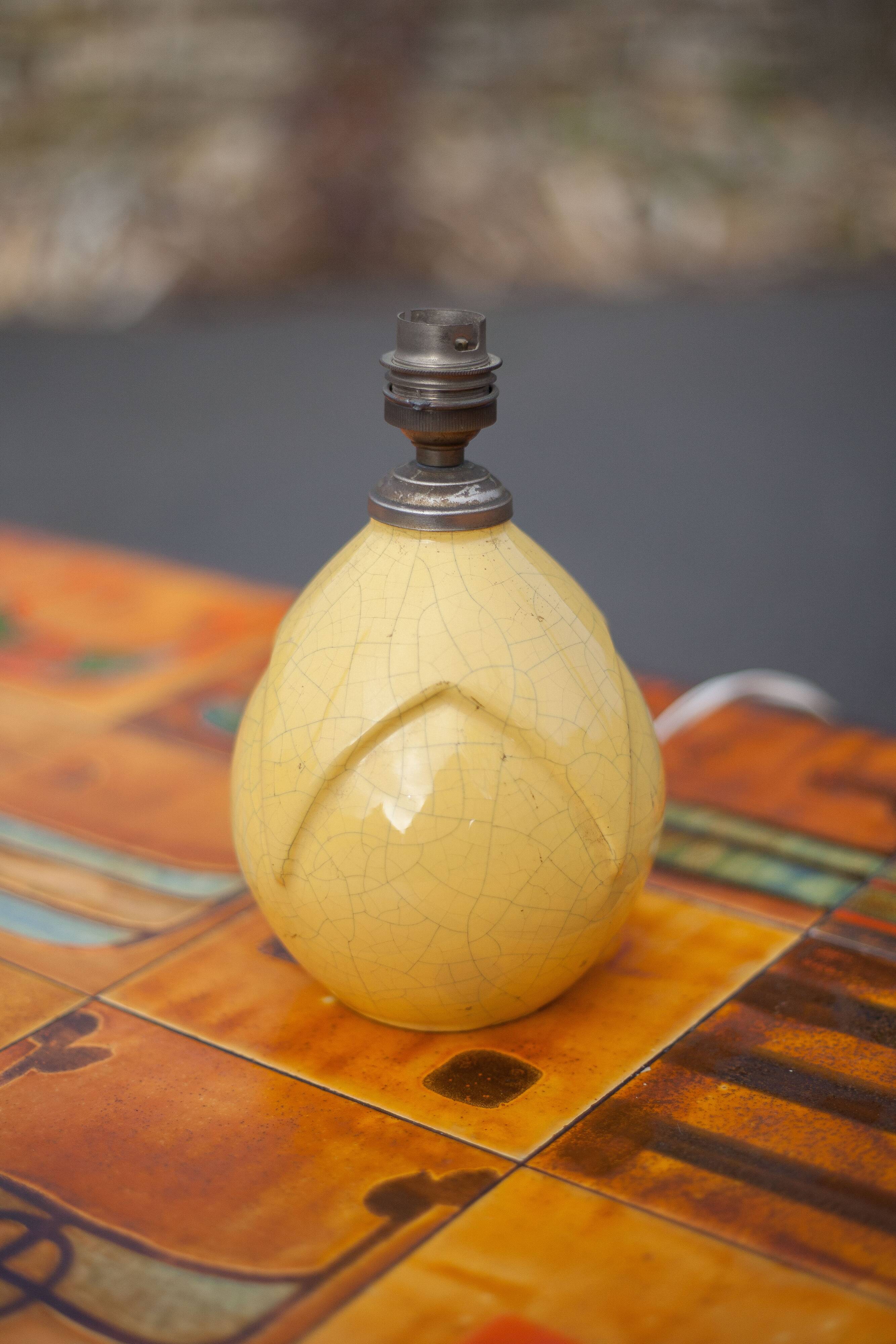 Vintage lamp, cracked ceramic lamp, yellow lamp, table lamp, bedside lamp, art deco, friend