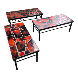 Trio tables basses céramique pierre de lave moderniste