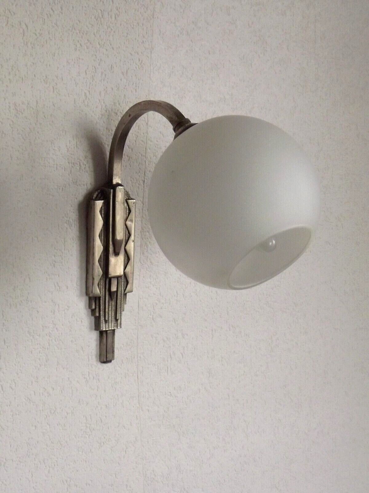 French art deco wall sconce silver metal with opaque glass ball shade 4101