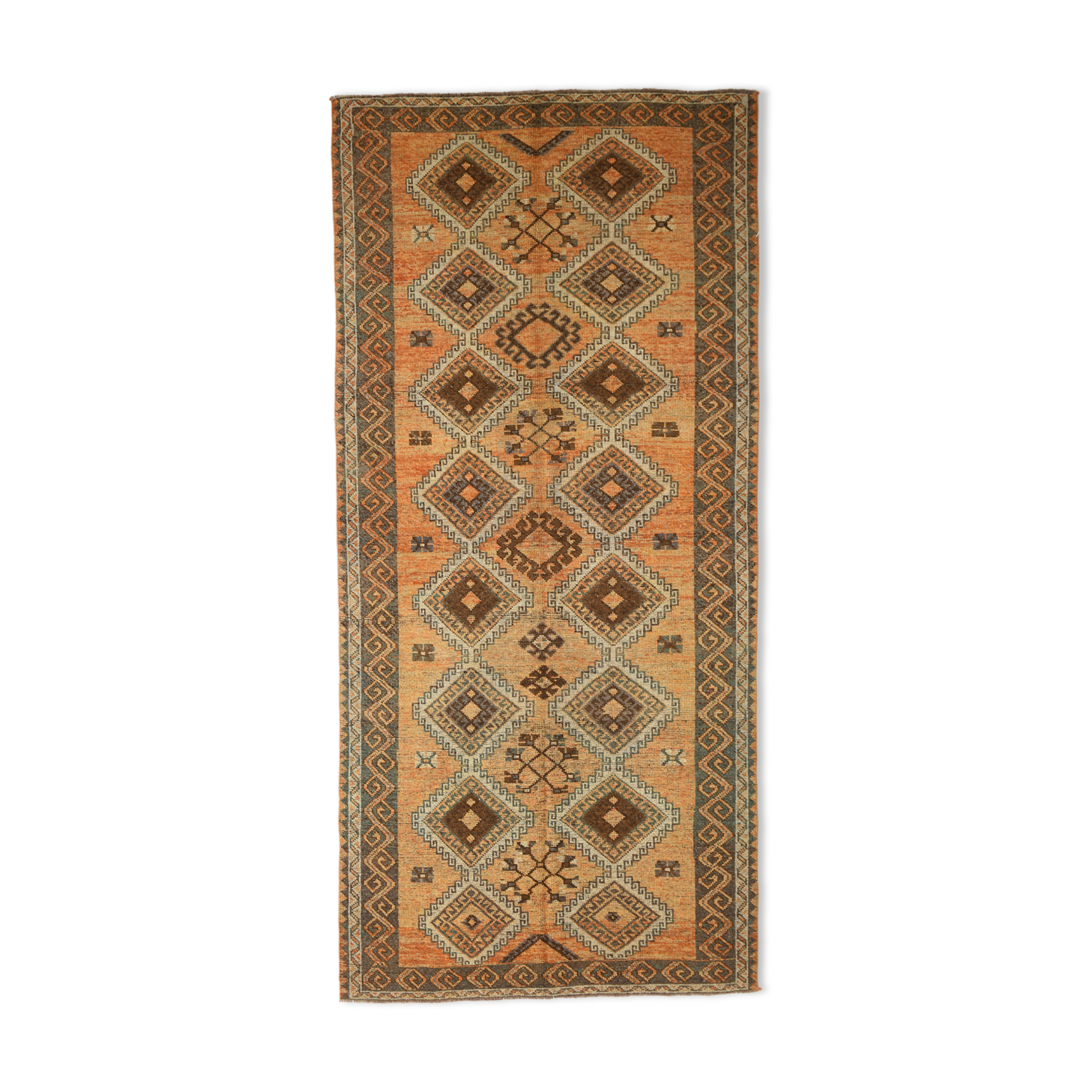 5x11 orange and brown vintage tapis rug, 352x162cm