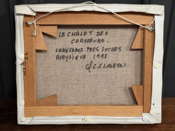 Huile sur toile par Claude Claveau Le Chalet des Chasseurs 1995