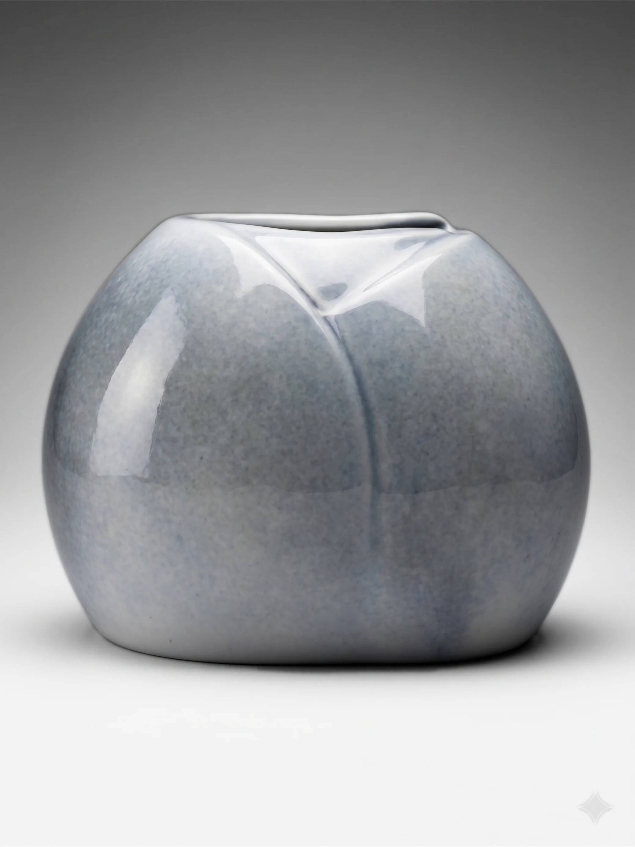 Vase Virebent in gradient blue porcelain decorated with landscape and birds.