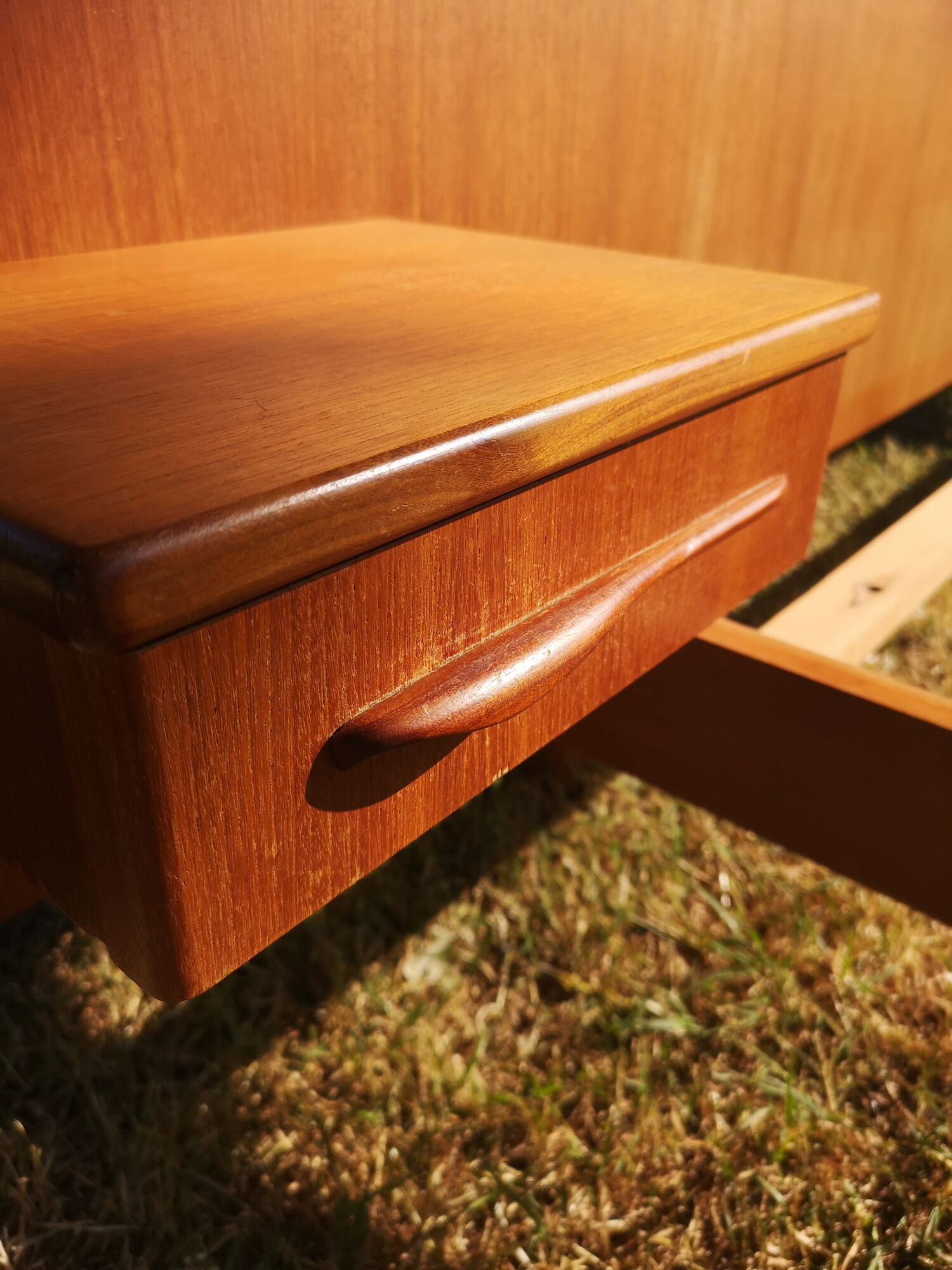 Vintage double double bed Exotic wood built-in hanging bedside tables