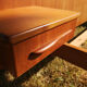 Vintage double double bed Exotic wood built-in hanging bedside tables