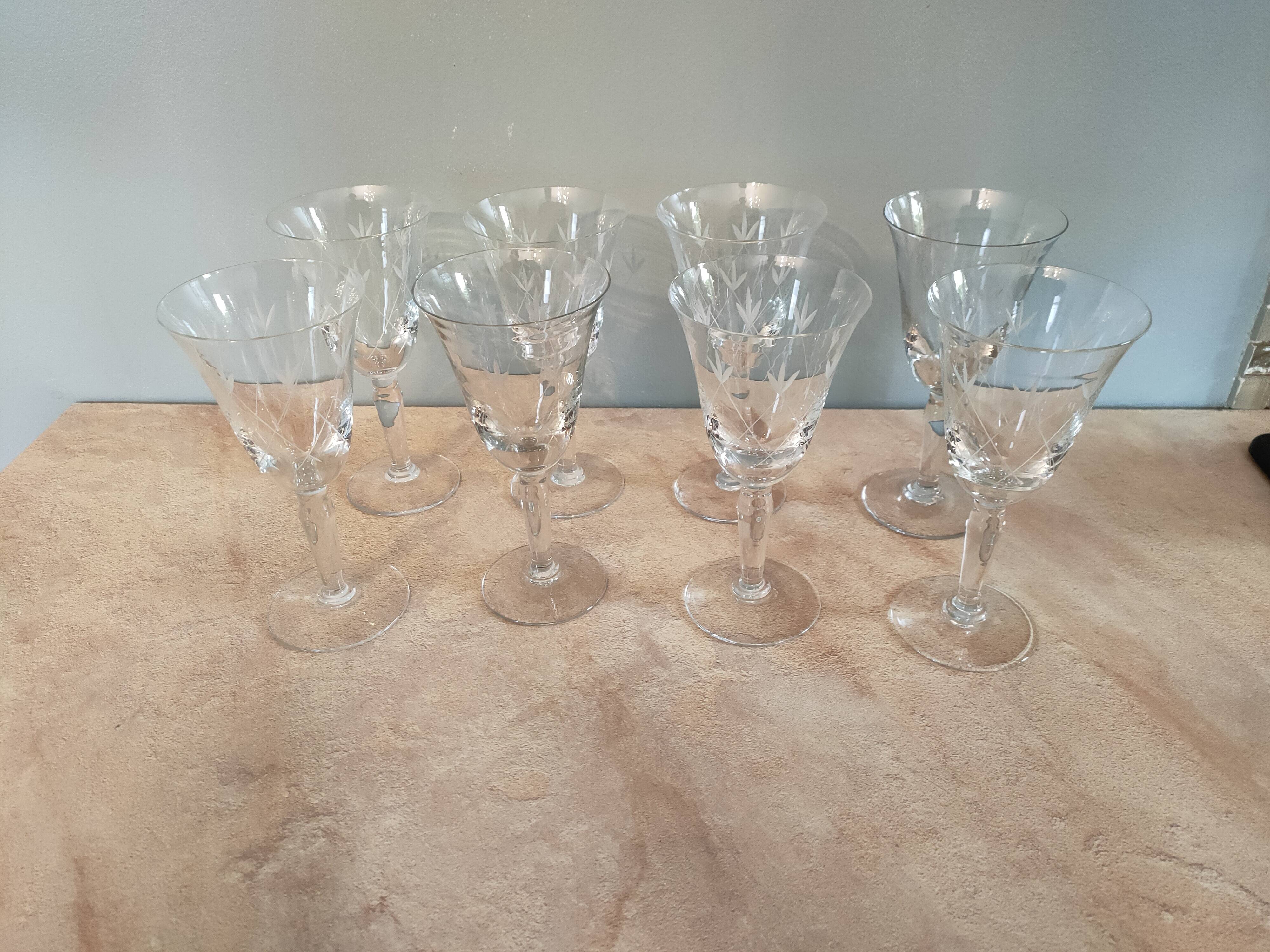 set of 8 wine or water glasses in cut glass