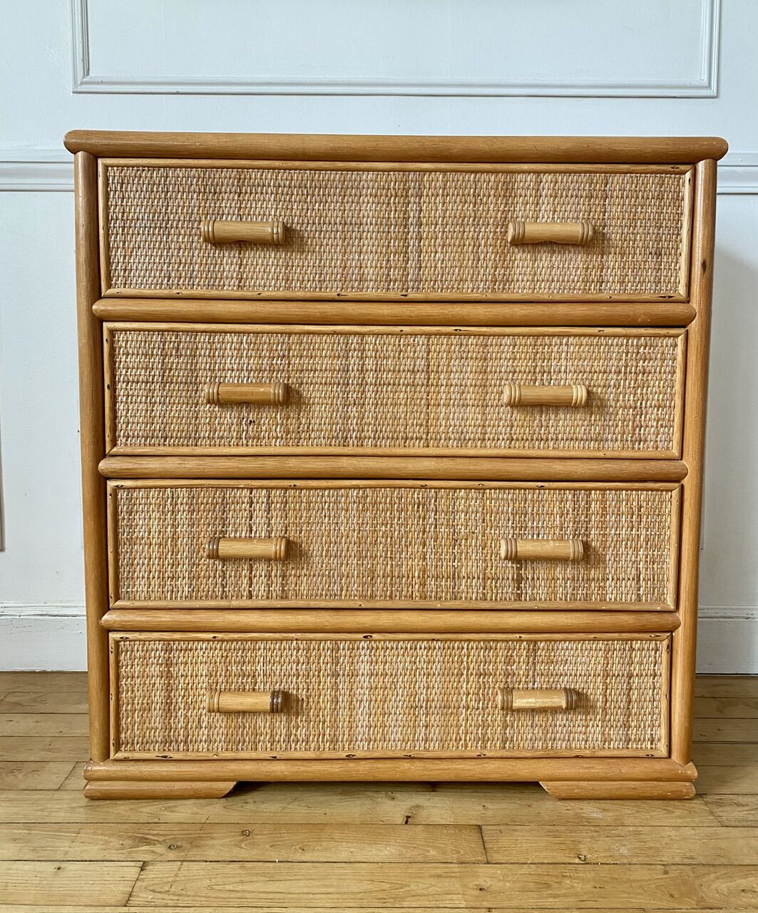 Vintage rattan chest of drawers