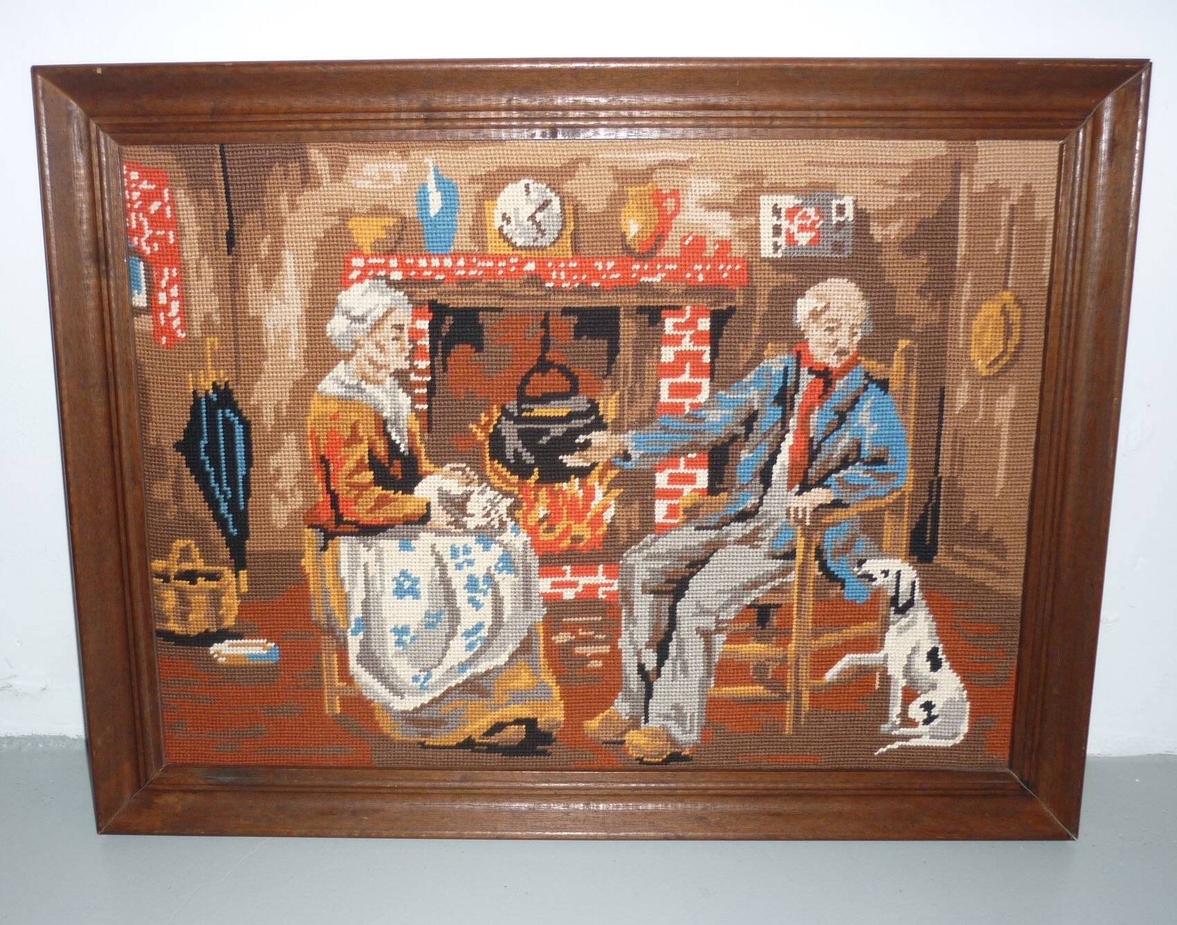 Canevas encadré « Couple auprès du feu » vintage