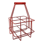 Metal bottle holder basket covered in bright red - caddy for 4 bottles
