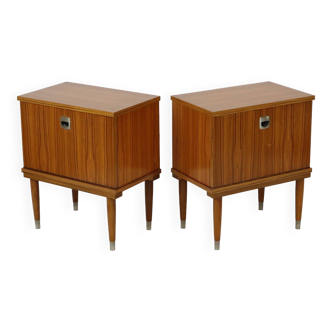 Vintage Couple Wooden Teak Veneer Bedside Tables Conical DK 1960s Design