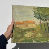 Old painting of a forest landscape in Les Landes