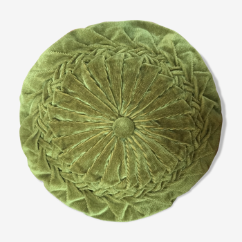 Round cushion in braided khaki velvet