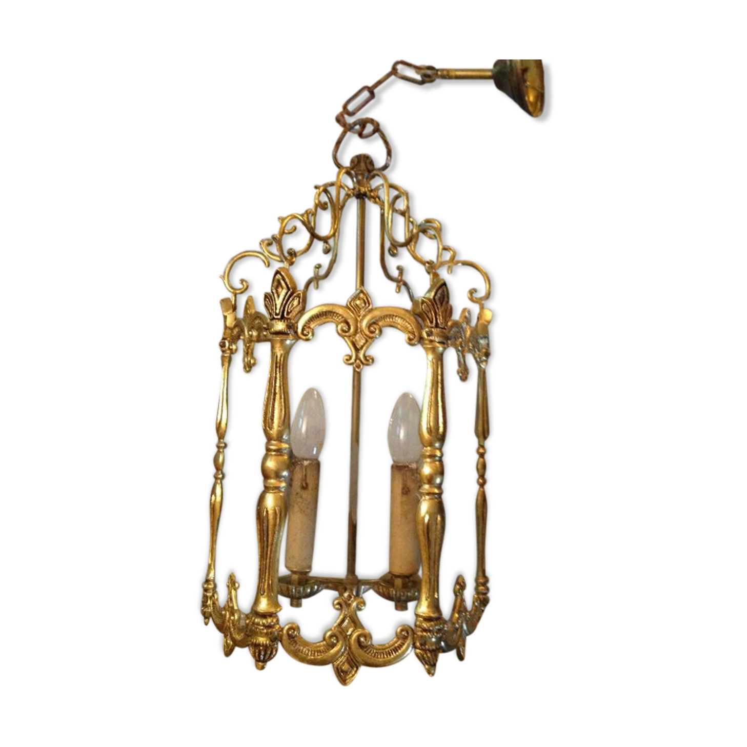 Gilded bronze lantern, 2 lights, 50s