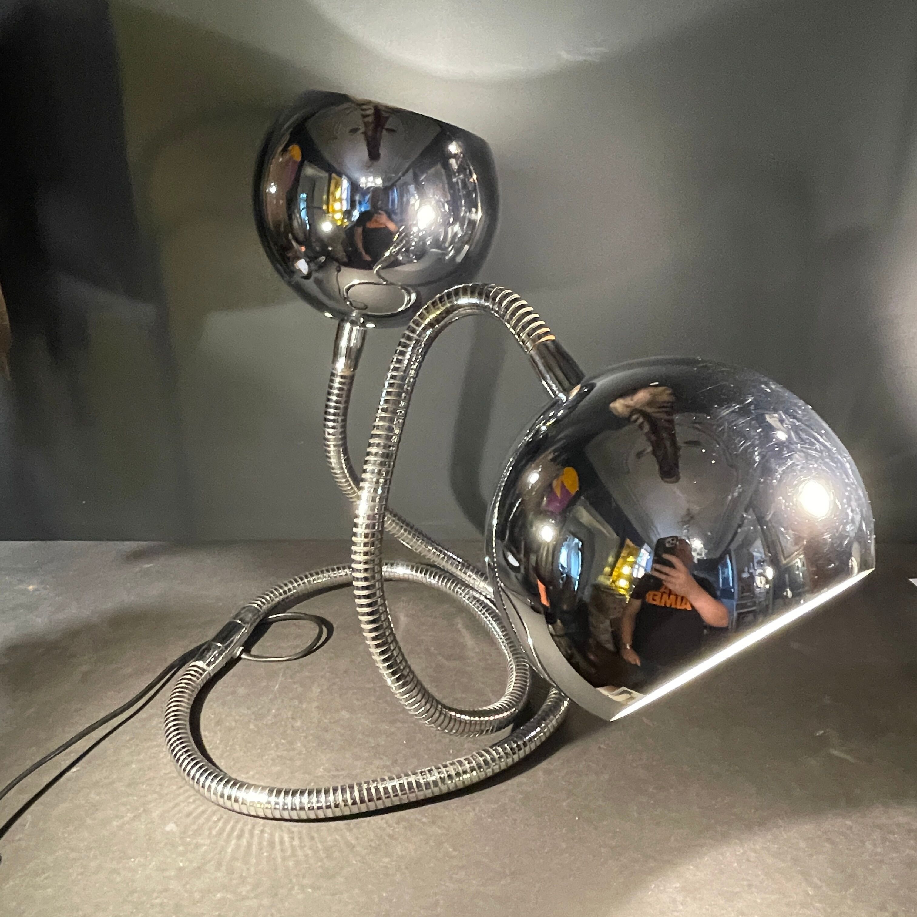 Flexible "snake eye balls" lamp by Goffredo Reggiani, chrome steel 1970s