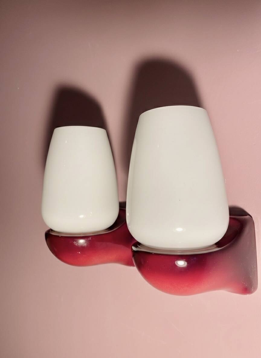 Pair of vintage Italian Greggio Space Age wall lights 60/70 opalines Made