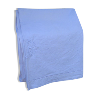 Drap ancien lin blanc cassé  finitions jours et monogramme brodé