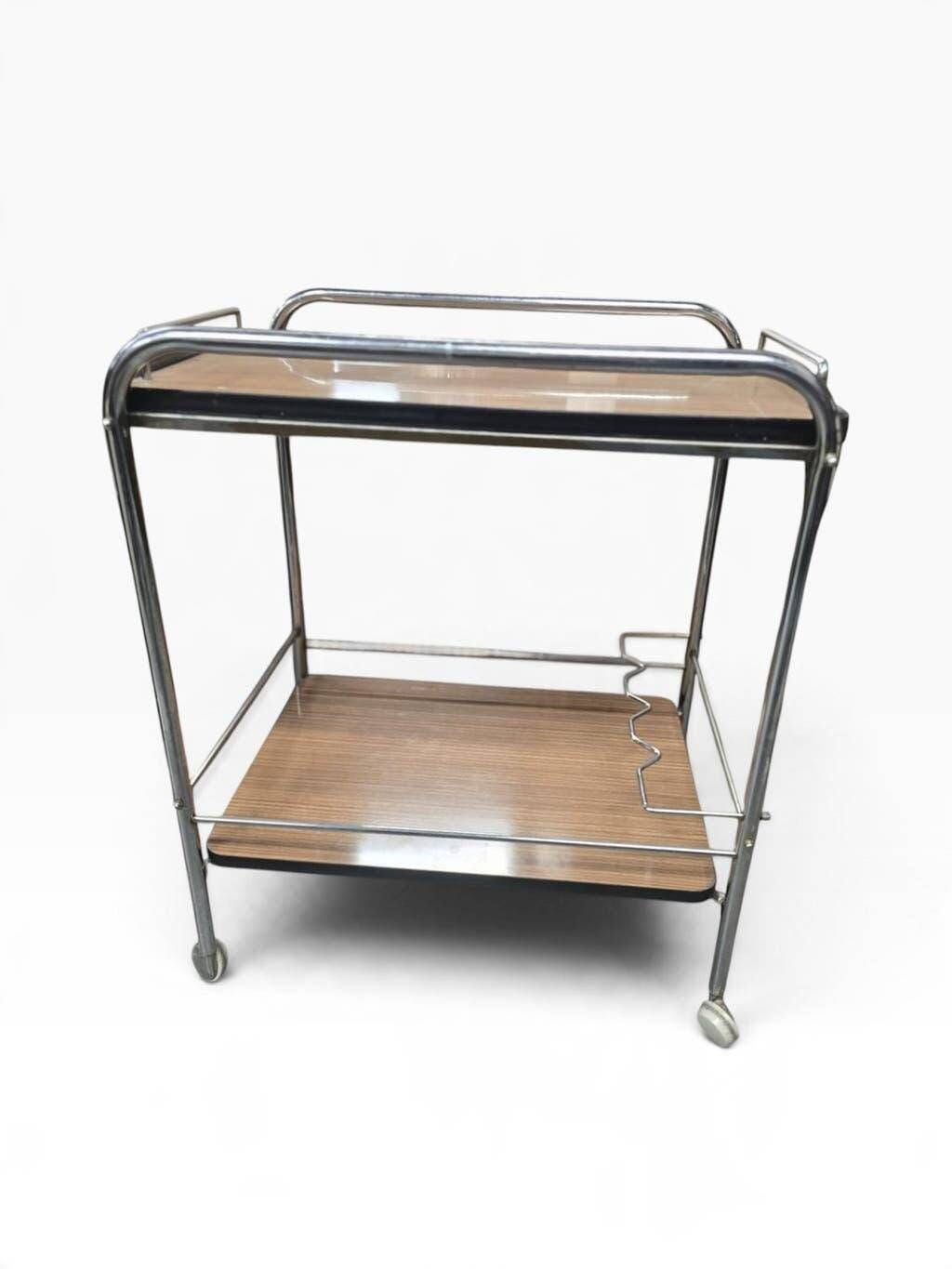 Vintage chrome bar cart/rolling table/tea trolley