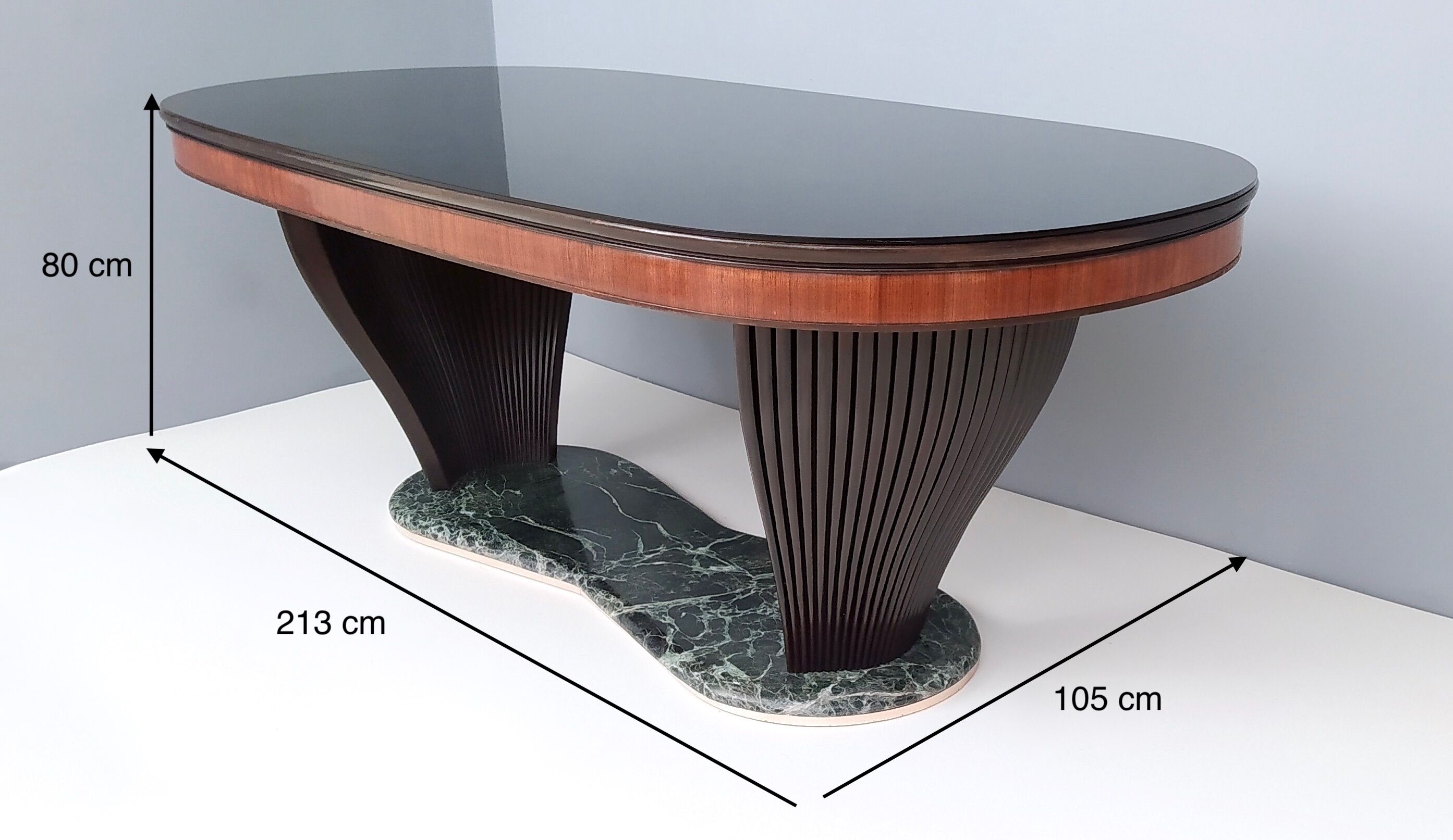 Vintage Dining Table by Vittorio Dassi with Opaline Glass Top and Marble Base
