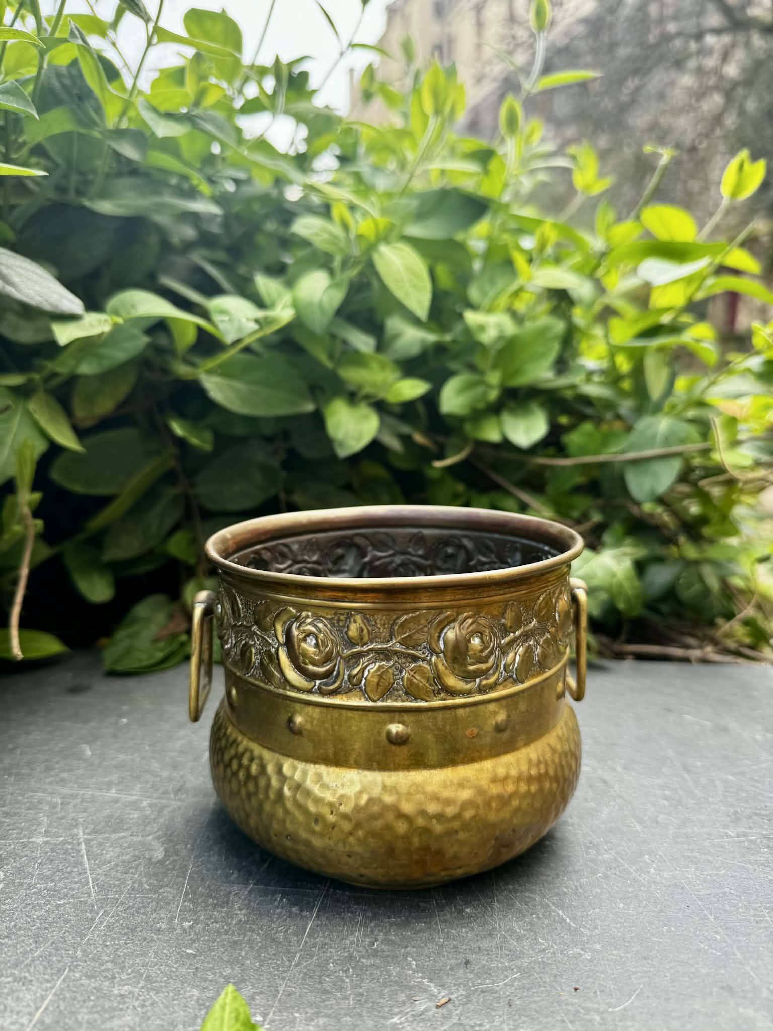 Brass Art Nouveau cache pot