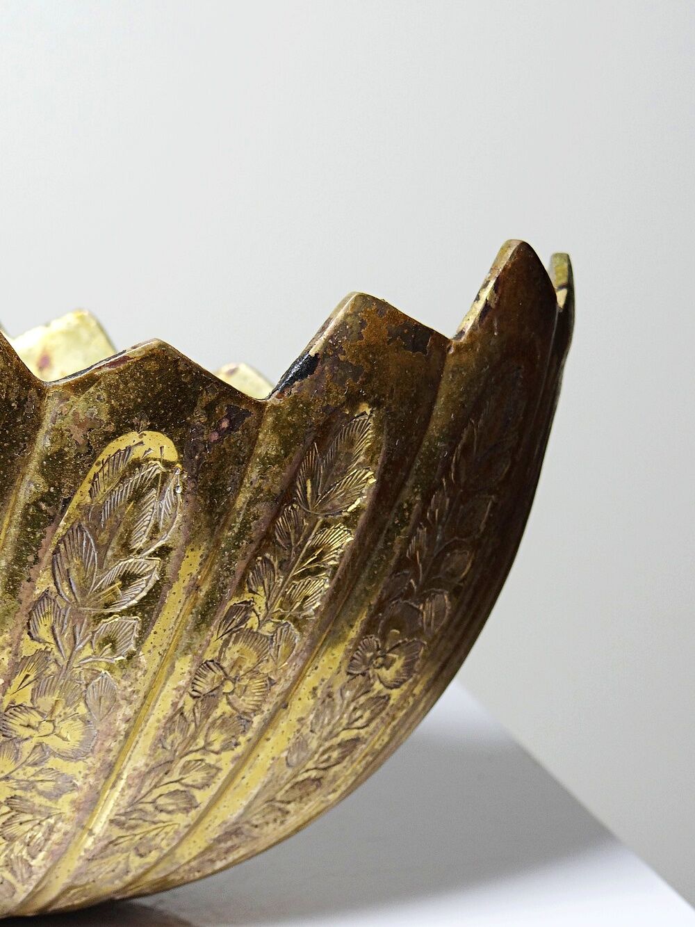 Antique Indian brass jardinière, circa 1920-1940.