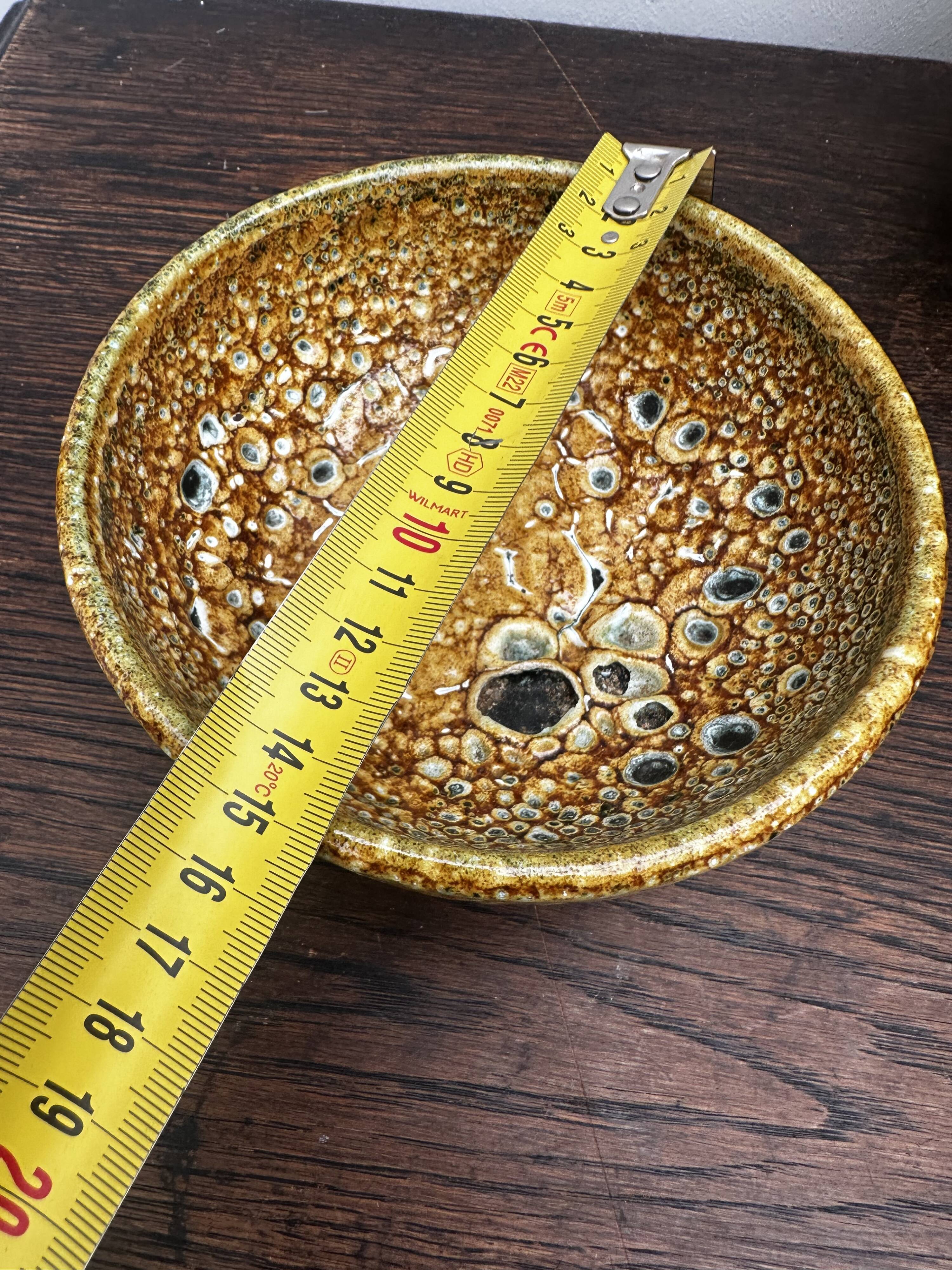 Set of 3 vases and 1 trinket tray, Honey / Fat Lava Vallauris, 1970s