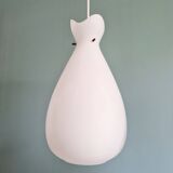 Set of 3 Scandinavian pendant lights in white satin glass, 1960s