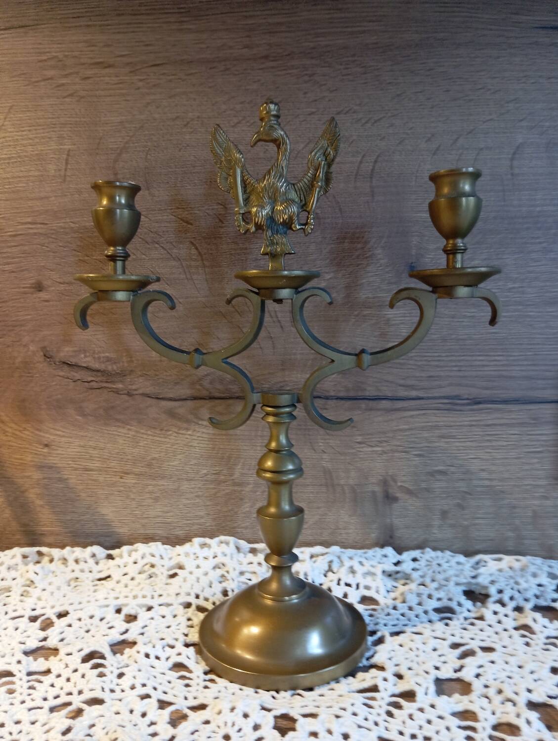 2-arm bronze candlestick, with eagle, 19th century