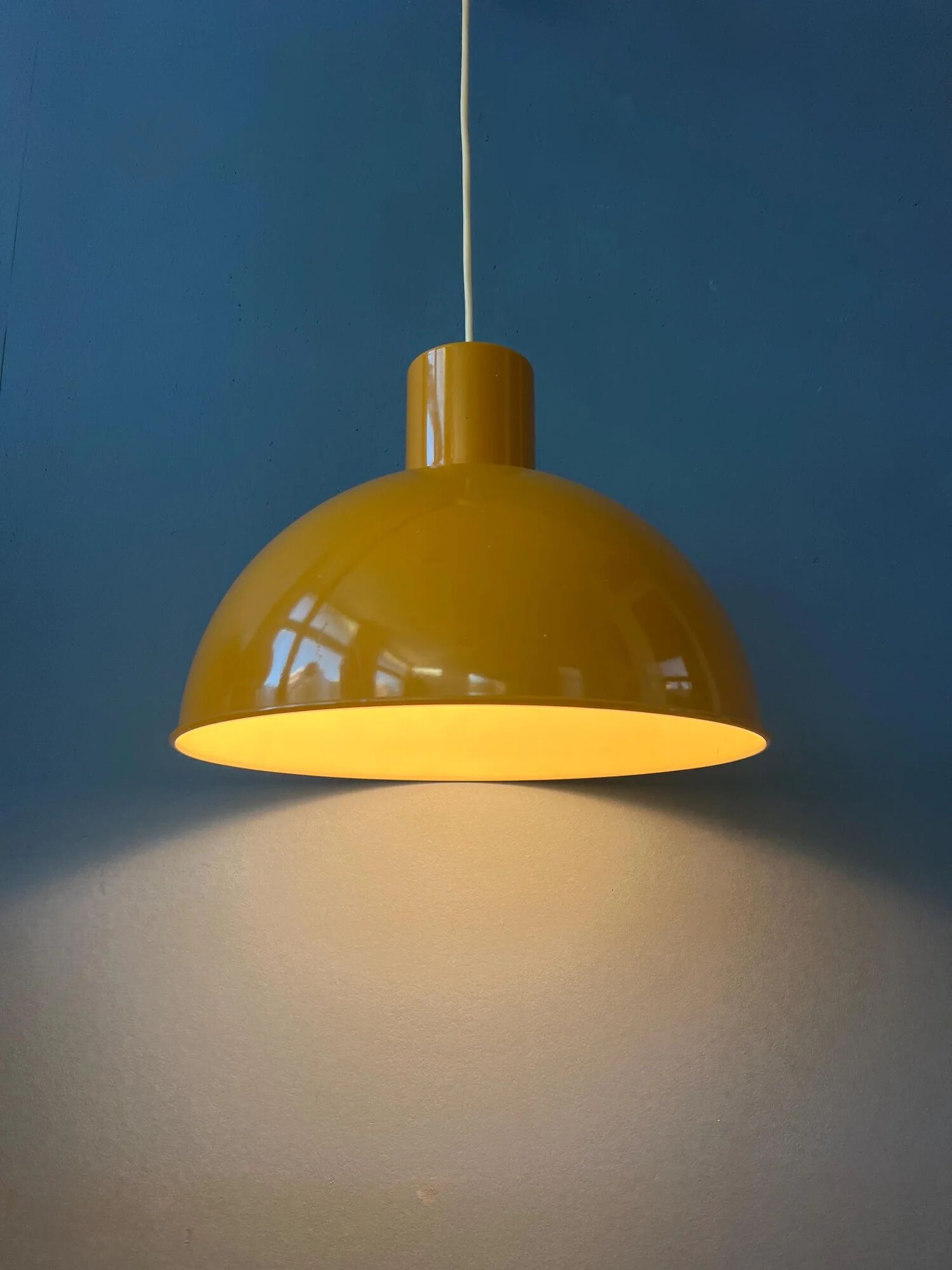 Yellow enamel pendant lamp by Joe Hammerborg for Fog & Mørup