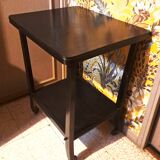Art Deco style side table, console table on wheels, black varnished wood, 1940