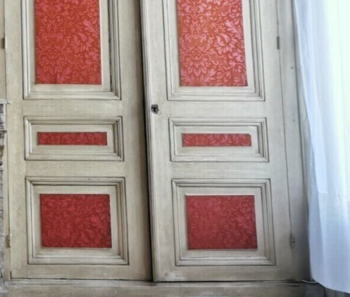 Closet front with double molded doors in patinated wood XX century