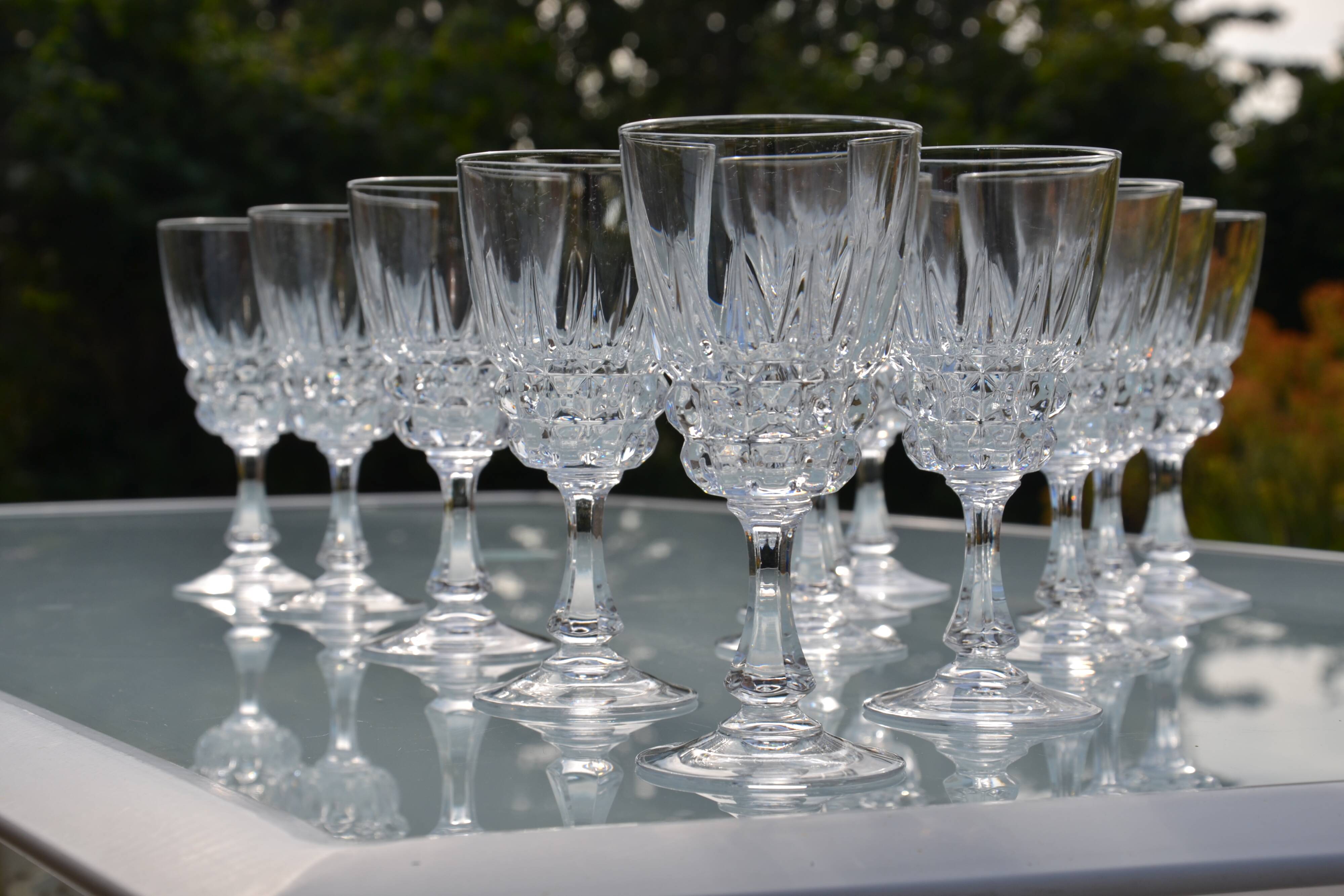 12 antique crystal stemmed glasses