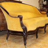 Canapé palissandre tissu or 19 siècle style Napoléon 3