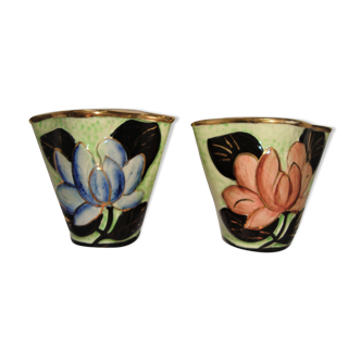Pair vases vallauris multicolored flowers