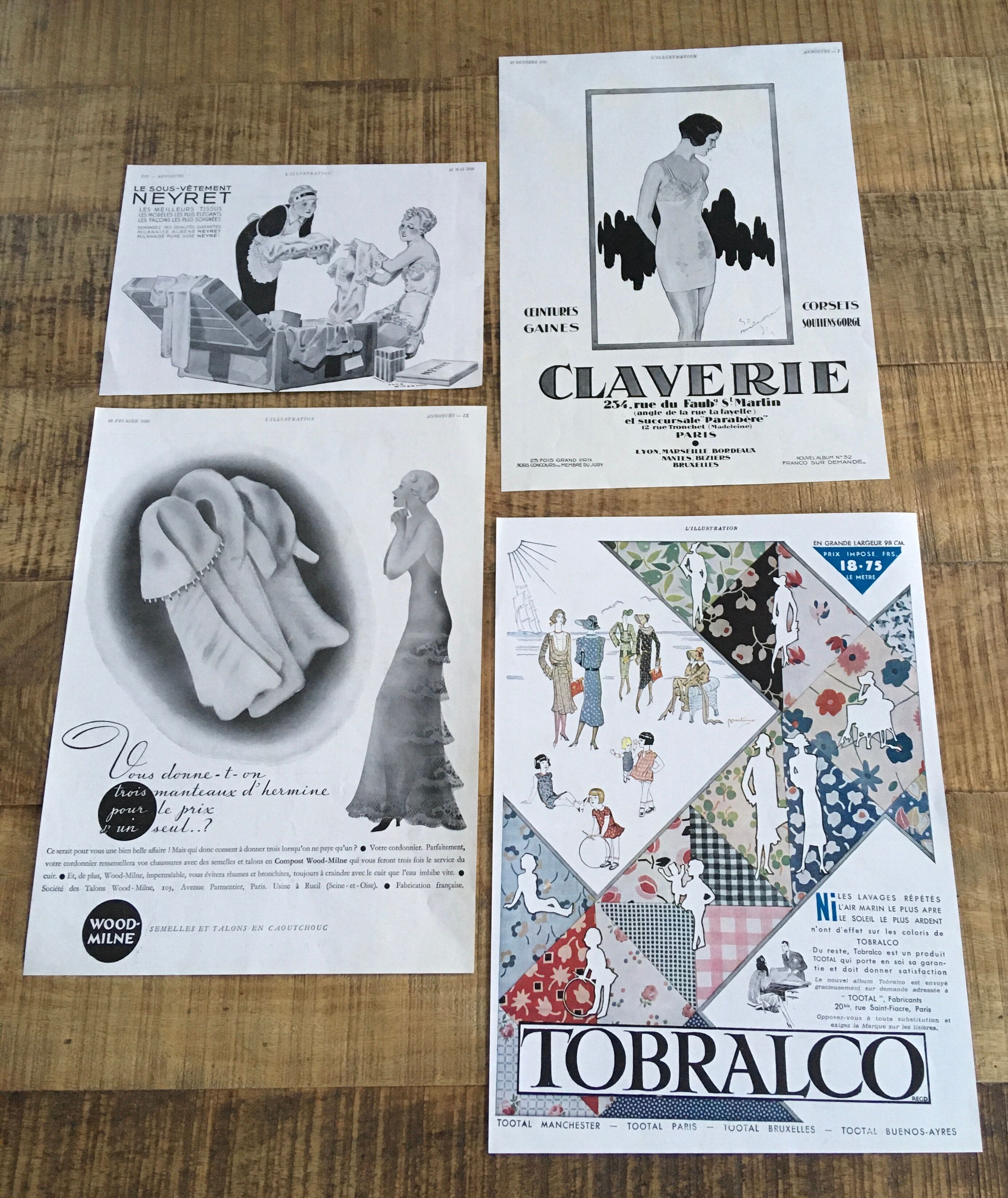 Lot 4 publicités années 30 Mode femmes