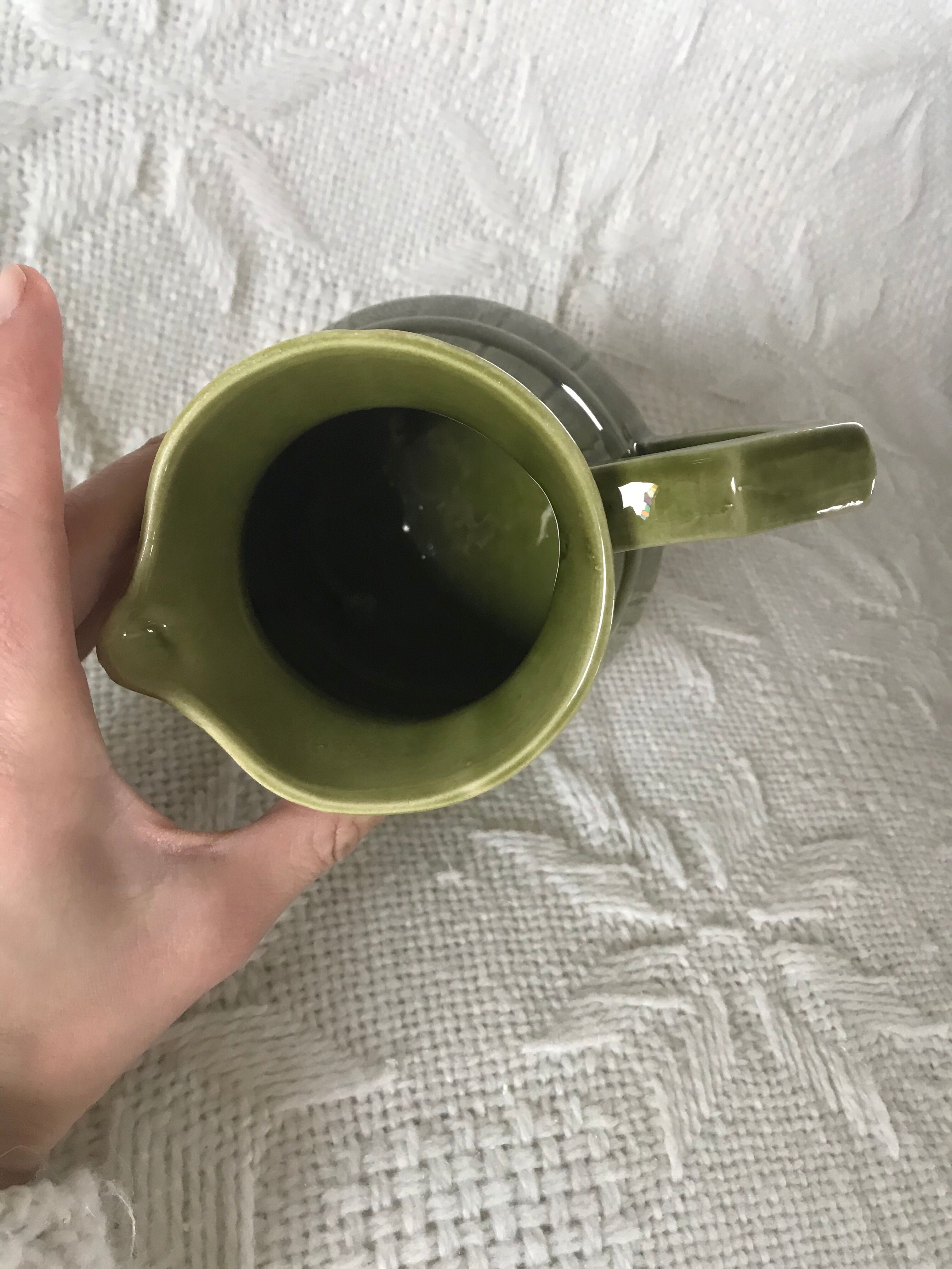 Olive green ceramic pitcher