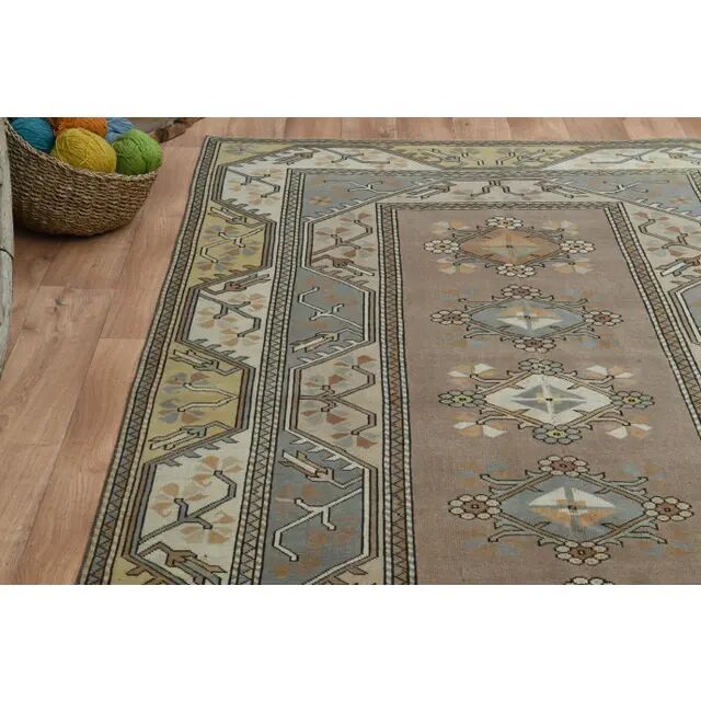 1970s Turkish Oushak Handmade Wool Cotton Brown Area Rug 183x248