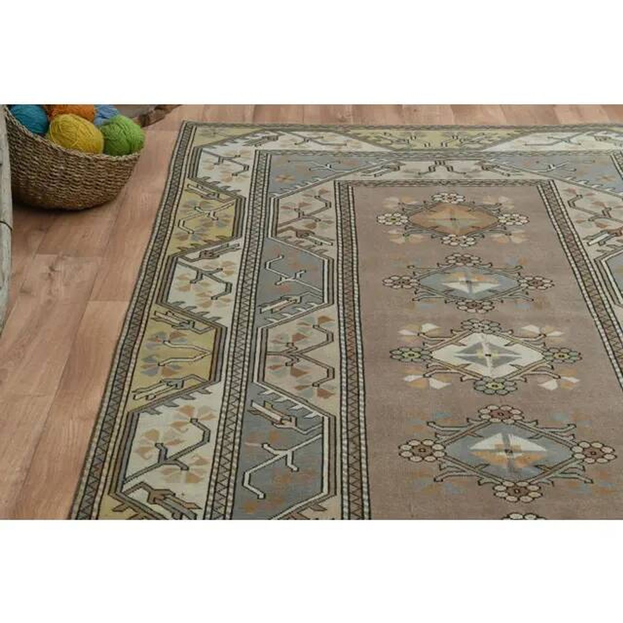 1970s Turkish Oushak Handmade Wool Cotton Brown Area Rug 183x248