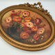 Huile sur panneau bouquet de fleurs 1930 nature morte cadre stuc