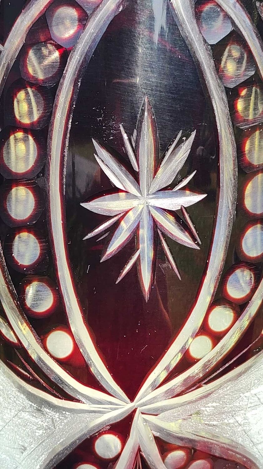 Bohemian/Czech Boho crystal vase, Burgundy red, vintage