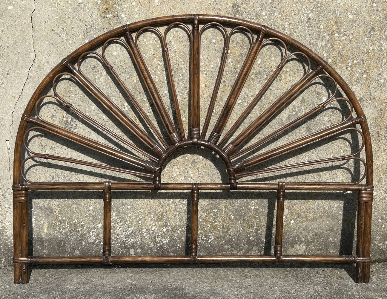 Vintage peacock tail bamboo rattan headboard from the 60s
