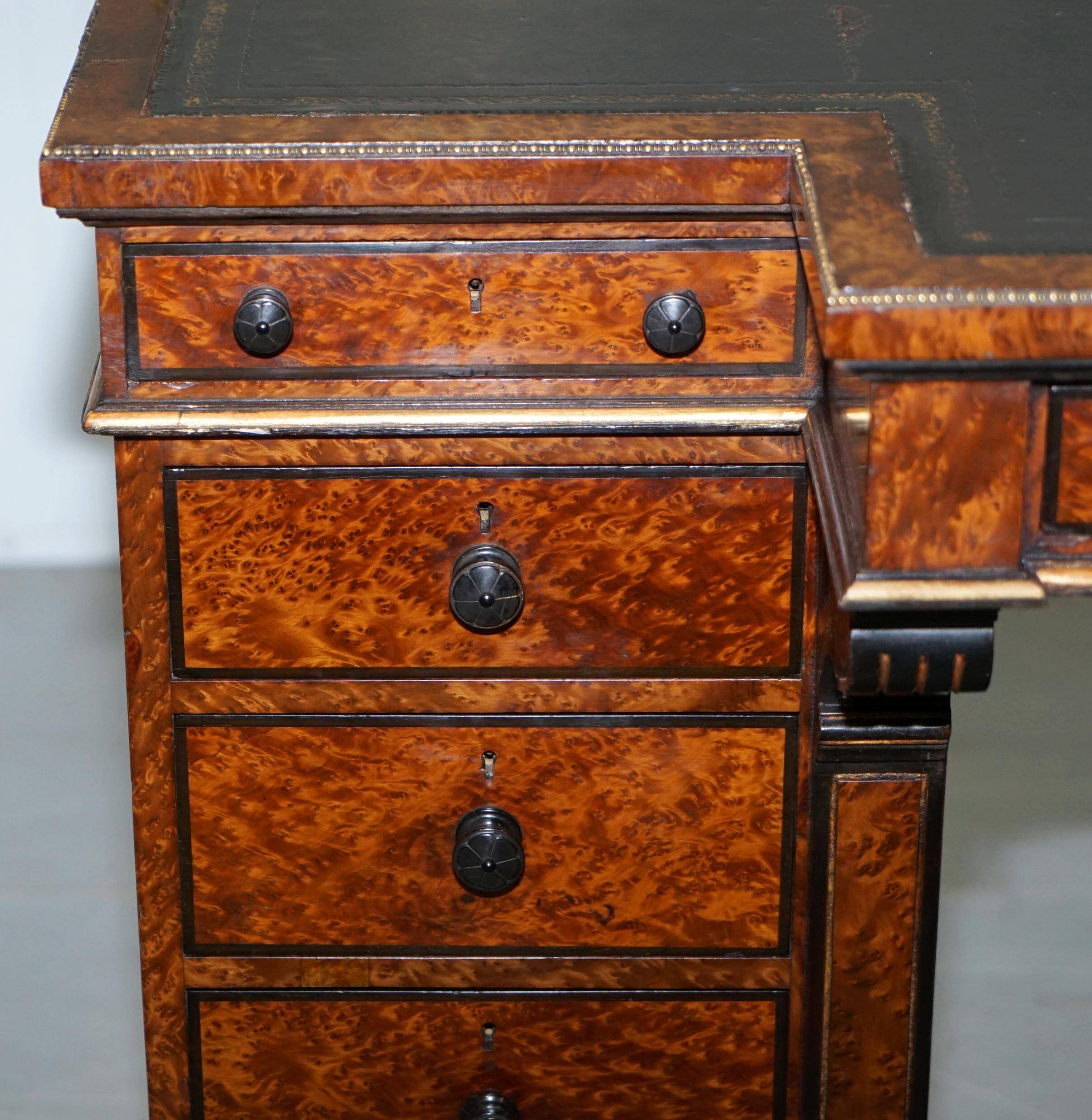 Gillow Library Desk in Burr Amboyna with Brass Gallery, circa 1852-1857