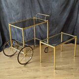 Chariot de bar, desserte en laiton et verre fumé, 1960