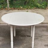 Louis Philippe round dining table with folding shutters repainted in beige grey