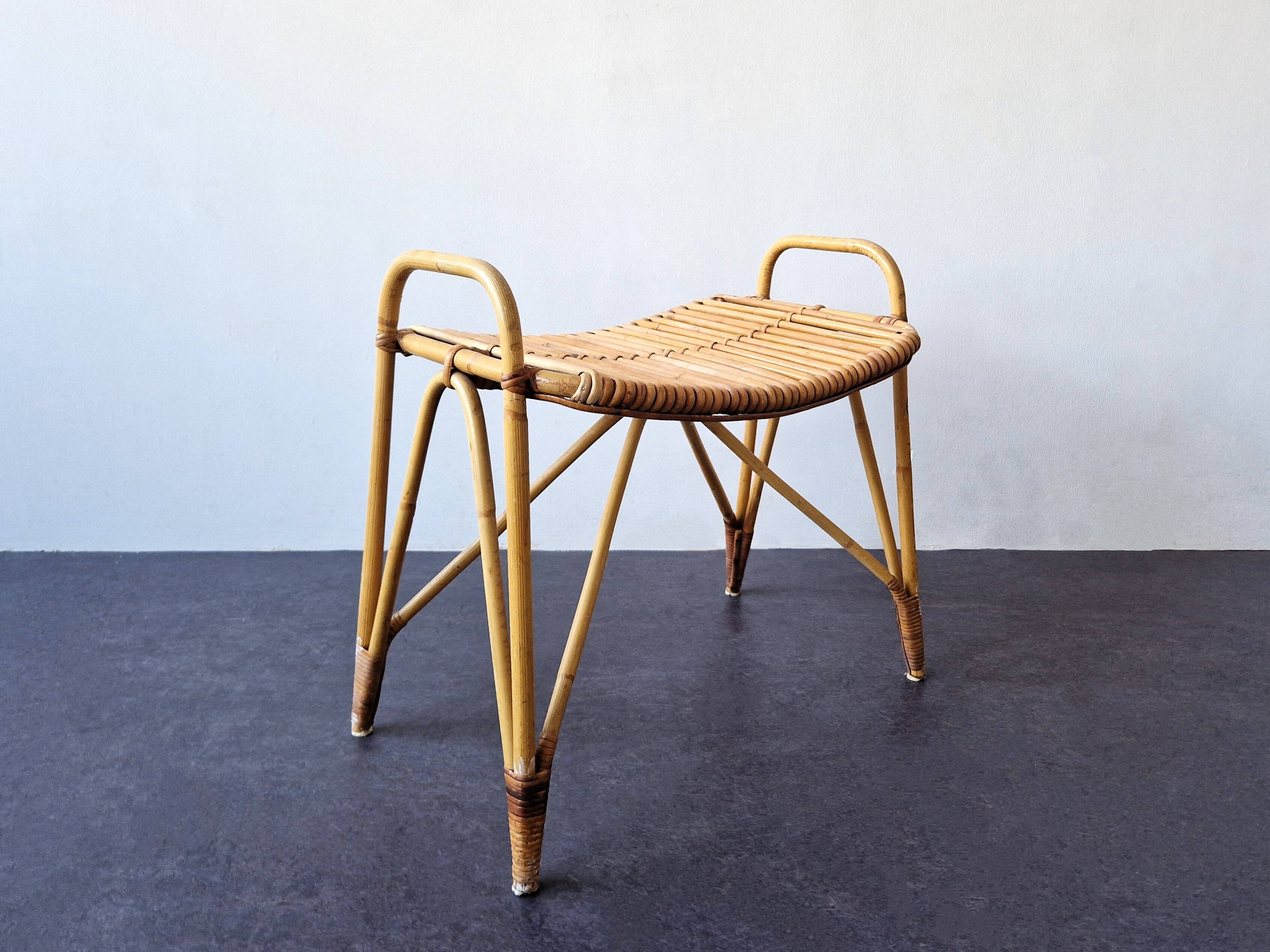 Rattan footstool for Rohé Noordwolde, The Netherlands 1960's
