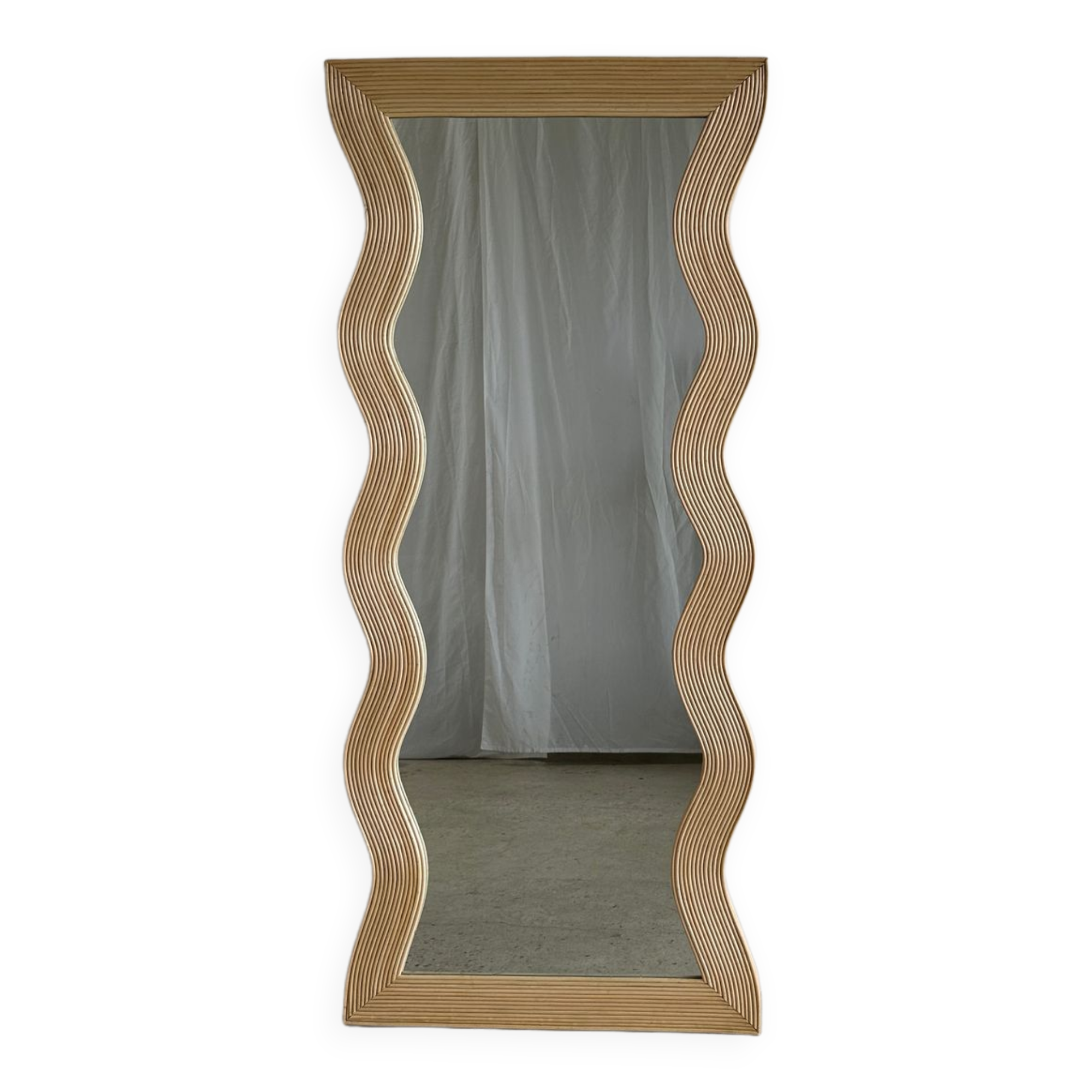 Zigzag rattan foot mirror H:182cm