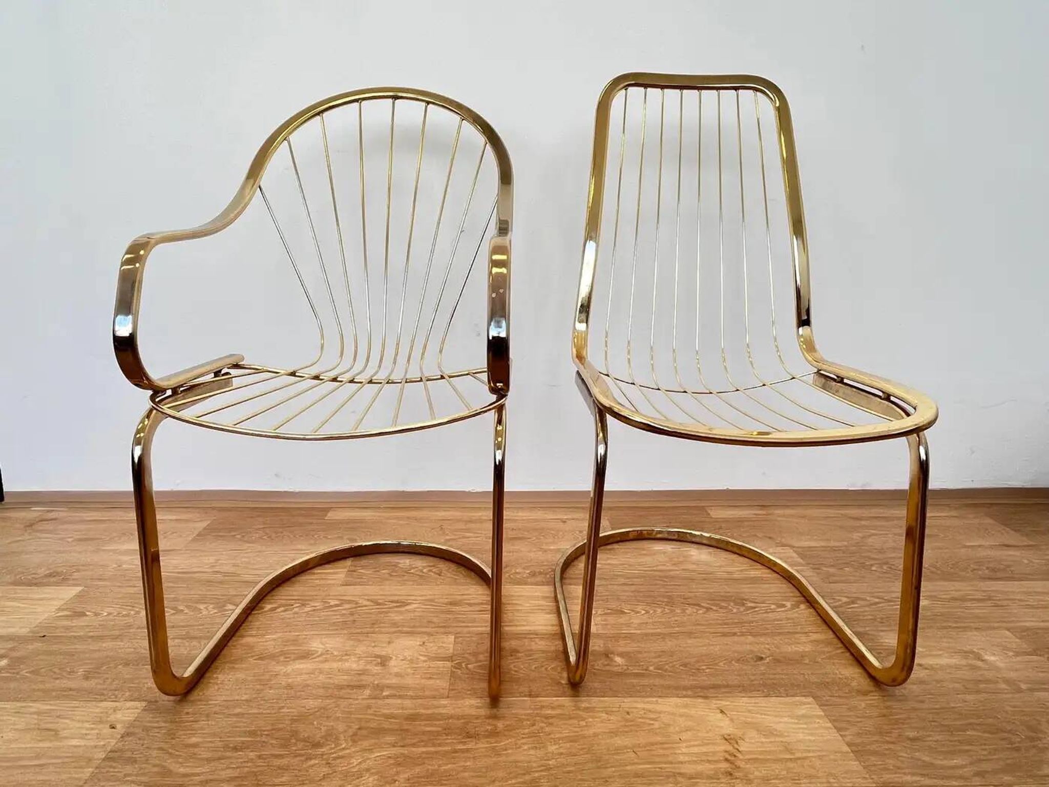 Pair of mid-century brass chairs designed by Gastone Rinaldi, Italy, 1970s