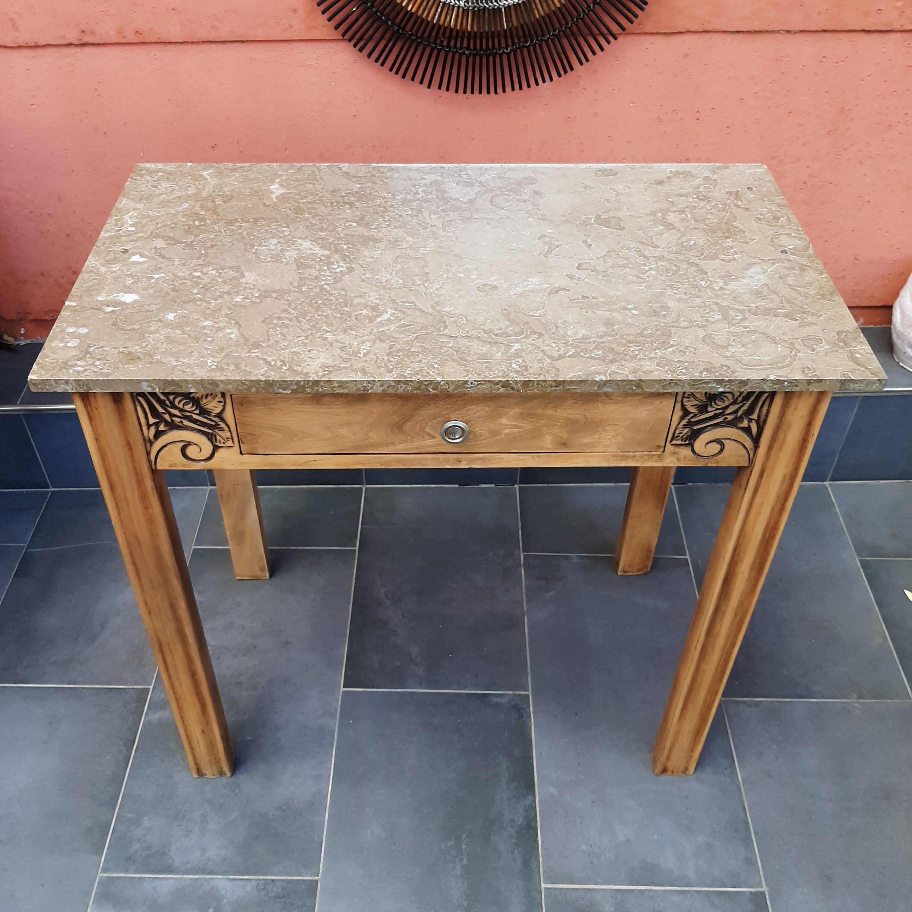 Art Deco wood and marble table