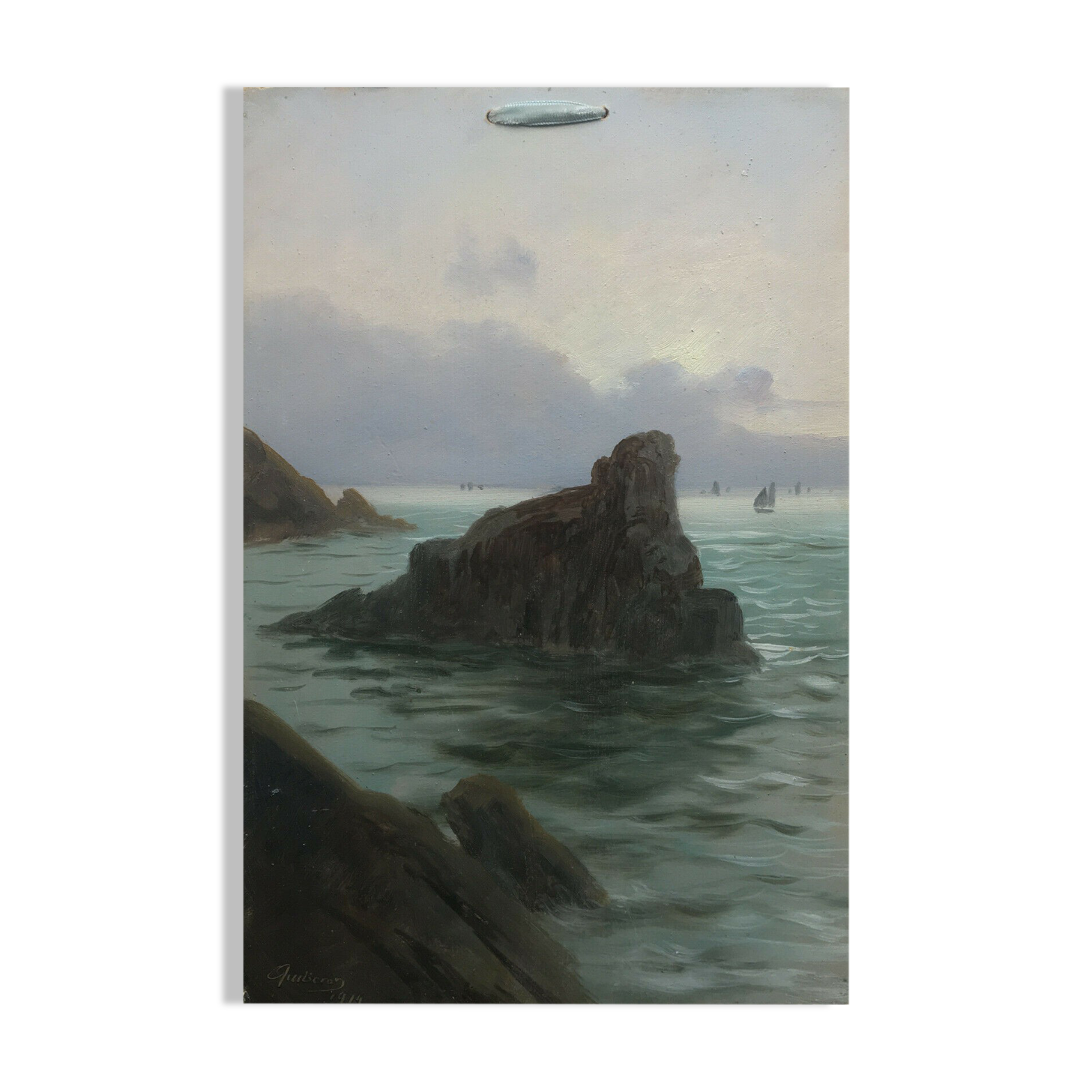 Magnificent painting HSC Marine Quiberon 1919 seaside Brittany sailboats