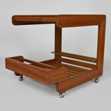 Scandinavian teak serving table with mirror tray, 70s