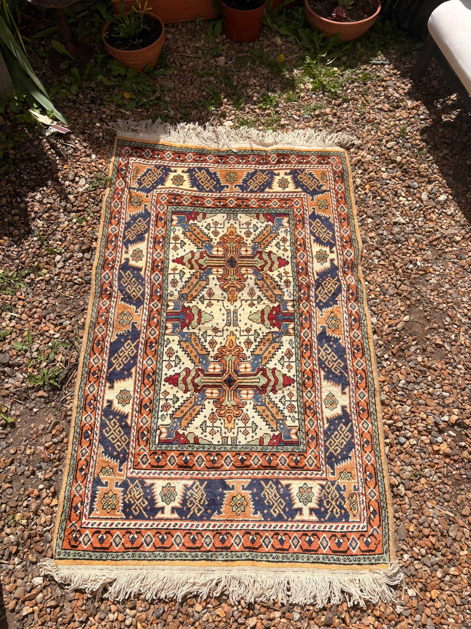 Vintage Oriental Handwoven Wool Caucasian Boho Chic Persian Rug 150x89