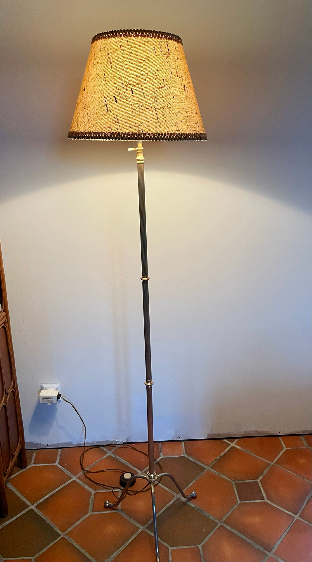 Vintage gold-plated tripod floor lamp